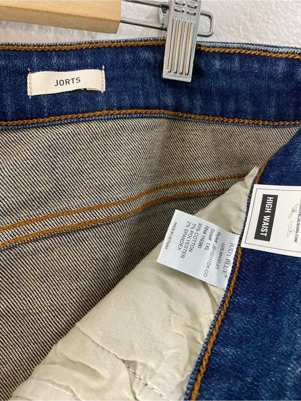 New Judy Blue High Waist Bermuda Long Jean Shorts Jorts 1X Dark Stretch JB152111